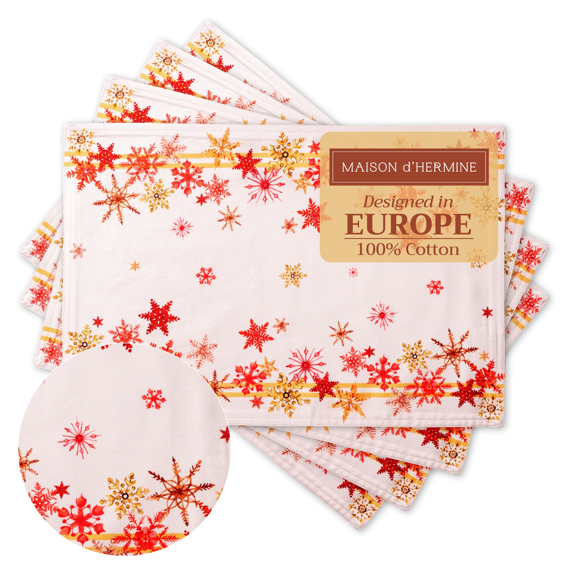 Maison d' Hermine Placemats Set of 4 100% Cotton Washable Cloth Place Mats, Reusable Table Mats for Christmas Decorations Kitchen Dining Party Wedding Restaurant (Crystal Star, 33 CM x 48 CM)