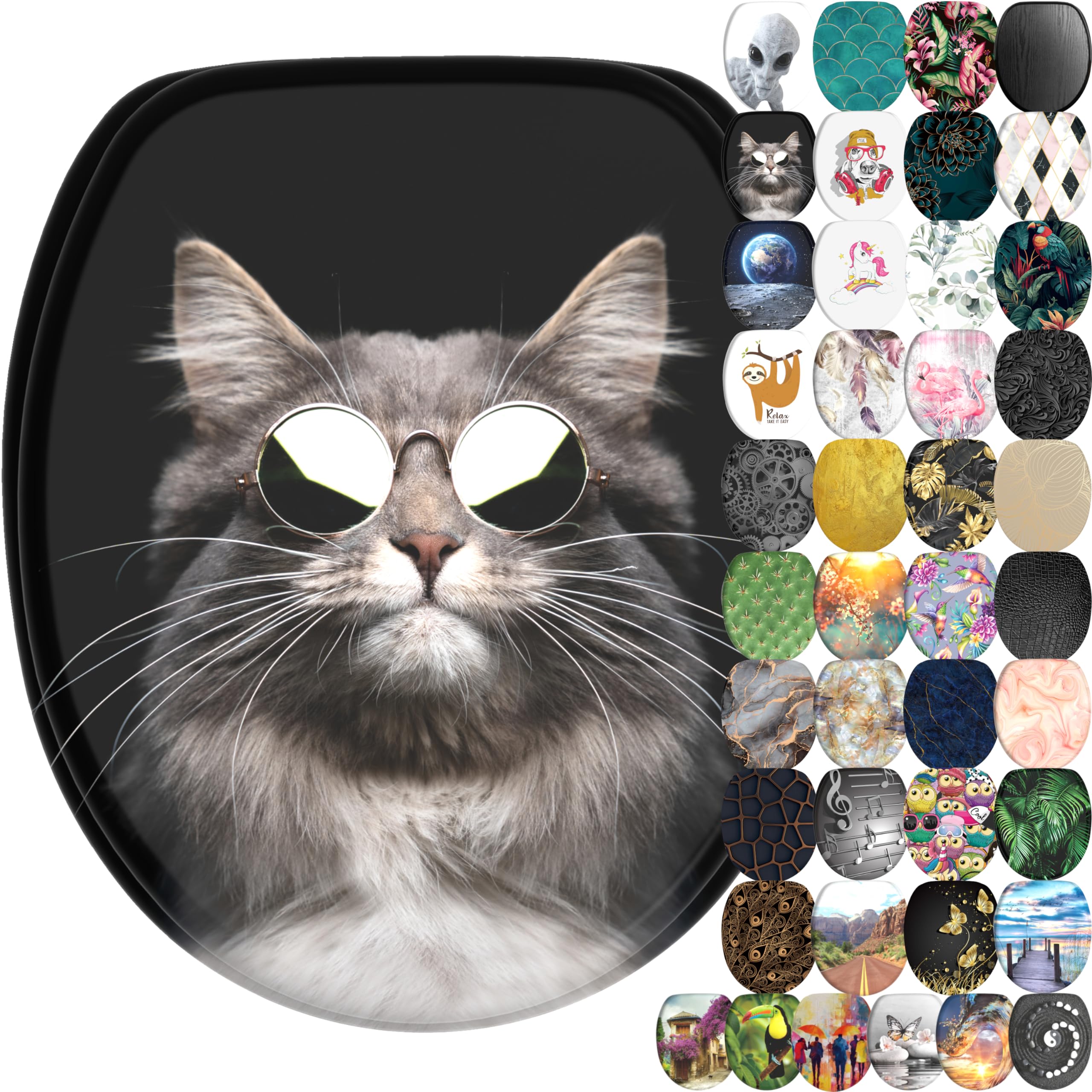 Sanilo Soft Close Toilet Seat, Wide Choice of New Toilet Seats, Stable Hinges, Easy to Mount (Cool Cat)