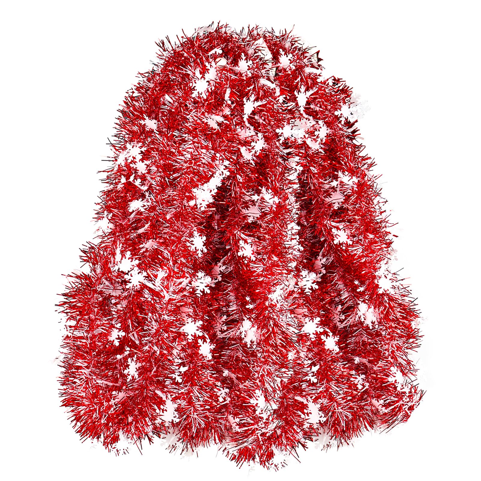HBell 10 Meters Chunky Metallic Twist Garland - Xmas Tinsel Hanging Decoration for Christmas Tree & Wedding Party Supplies (Red White)