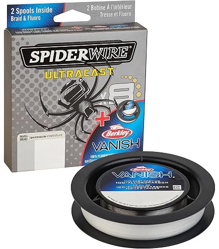 SpiderWire Ultracast Braid Vanish Fluorocarbon Dual Spool, 10lb Translucent Braid with 20lb Clear Fluoro Leader, 164yd