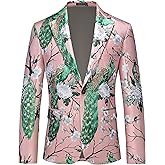MOGU Mens Floral Blazer Paisley Suit Jacket Notched Lapel Tuxedo Men's Sport Coat for Casual Party Prom
