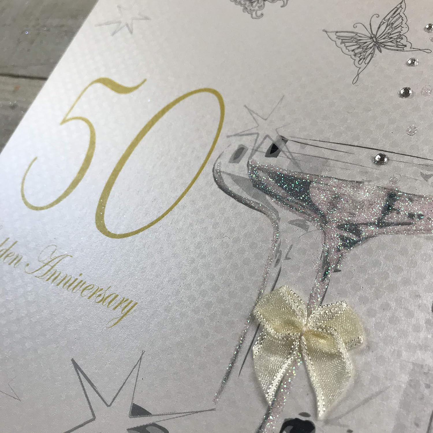 WHITE COTTON CARDS Large Golden Wedding, Handmade 50th Anniversary Card, White, XLBD50, 22cm x 22cm - Image 3