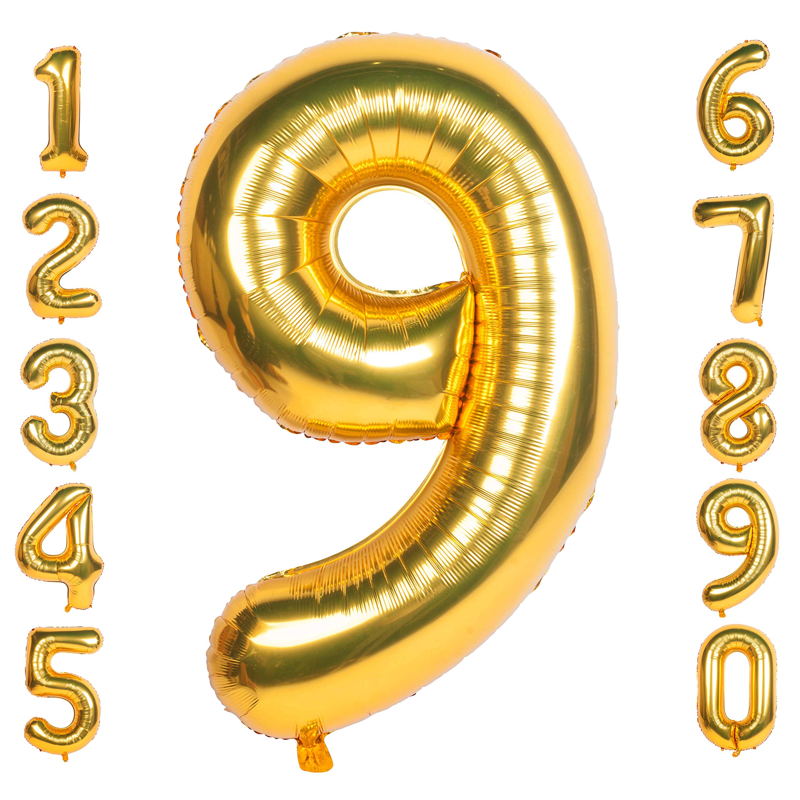 Gold 9 balloons 40 Inch Giant Helium Foil Number 0 to 9 Gold Balloon Birthday Wedding Party Digital Decorations (Number 9) โ image 1