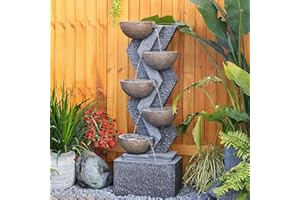 SERBILHOME 48.75'H Waterfall Fountain Indoor Outdoor Large - 6 Tiered Bowls, Water Fountains Indoor Outdoor Big Fountain with Lights for Garden Home Patio, Porch, Yard Decor