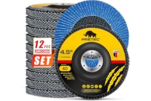 PRETEC Flap Discs 4 1/2 for Angle Grinder, 12 Pcs Flap Discs 40 Grit, 4.5" x 7/8" High Density Zirconia Type 27 Flap Sanding Disc for Grinding, Rust Removal, Sanding and Finishing - 12 Packs