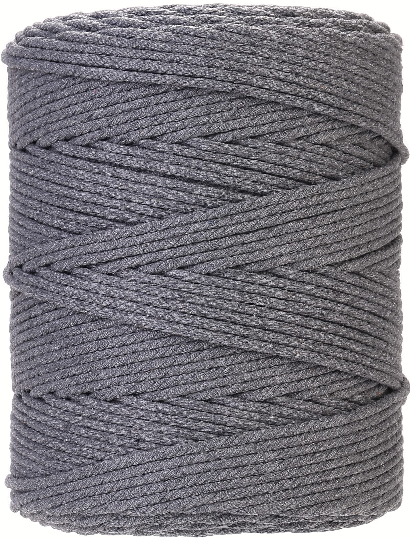GOHOF Macrame Cord 4mm x 310m Premium Cotton Macrame Rope, 4 Strand Twisted Soft Cotton Cord for Macrame Art, Cotton String Without Chemicals(Dark Grey)
