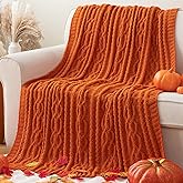 Battilo Burnt Orange Throw Blanket for Couch, 51" x 67", Soft Warm Cozy Chenille Knit Blanket Boho Halloween Blanket Fall Decor, Fall Throw Blanket for Bed, Sofa, Living Room