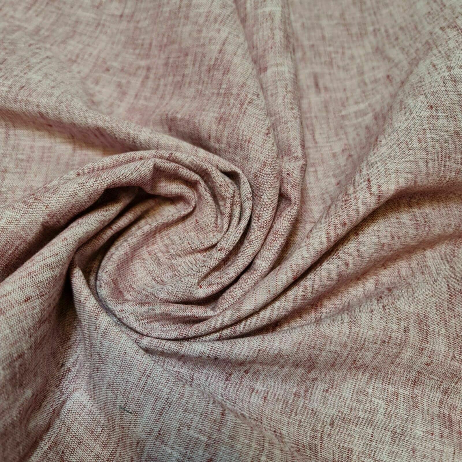 Indian 100% Cotton Melange Linen Look Soft Khadi Poplin Dress Craft Fabric Material 44" - 112 cm Wide Sold As Pre - Cut Lengths (5 Meter, Maroon)