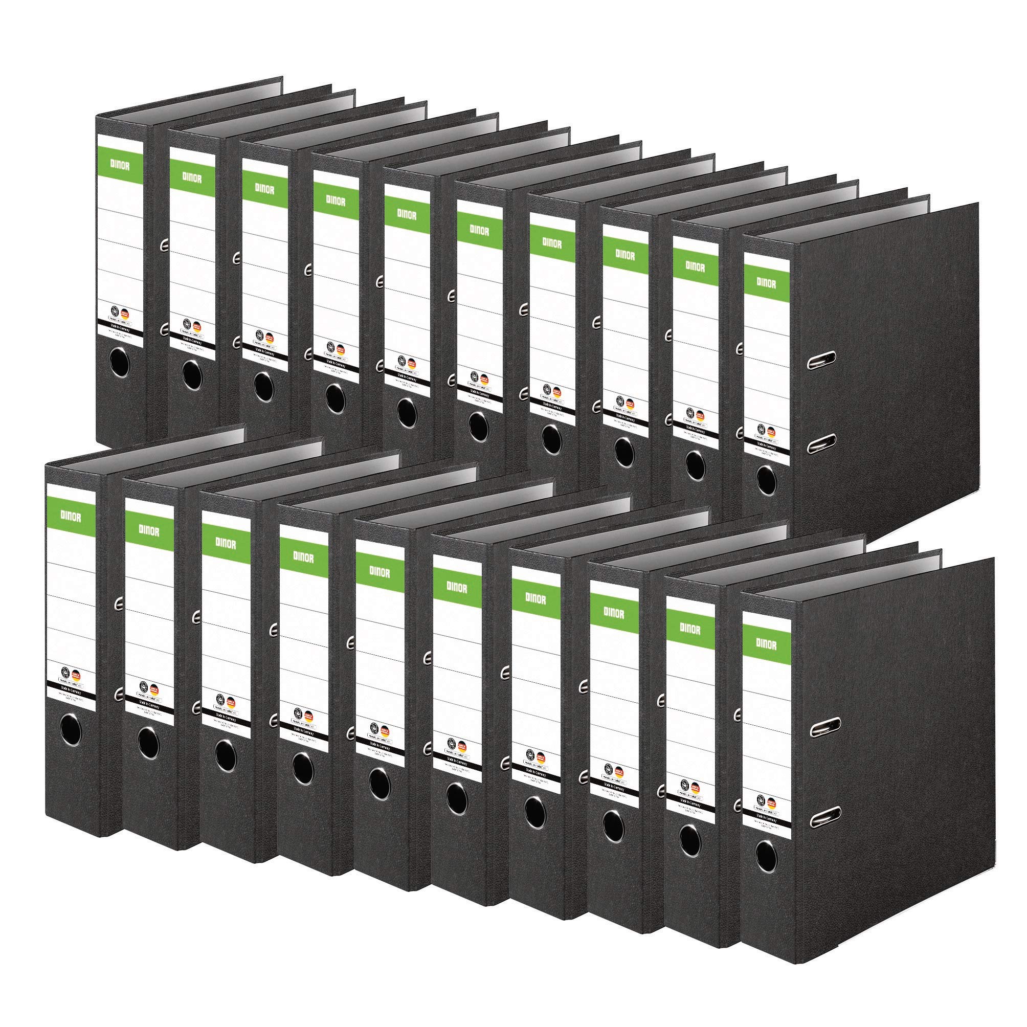 DINOR Original DINOR Folder Cloud Marble Recycling - Made in Germany. Pack of 20 A4 Black File Folders with Lever Mechanism, Edge Protection, Finger Hole Ring, Blue Angel Certified