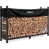 Woodhaven 8-Foot Raised Firewood Rack w/Cover, 1/2 Cord | Made in USA | Heavy-duty steel w/ lifetime structural warranty; elevated for airflow; cover keeps top wood dry while exposed wood seasons