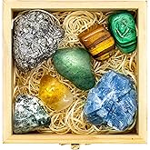 CRYSTALYA Abundance and Prosperity Healing Crystals, 100% Authentic, Wooden Gift Box + 50pg EBOOK- Malachite, Pyrite, Citrine