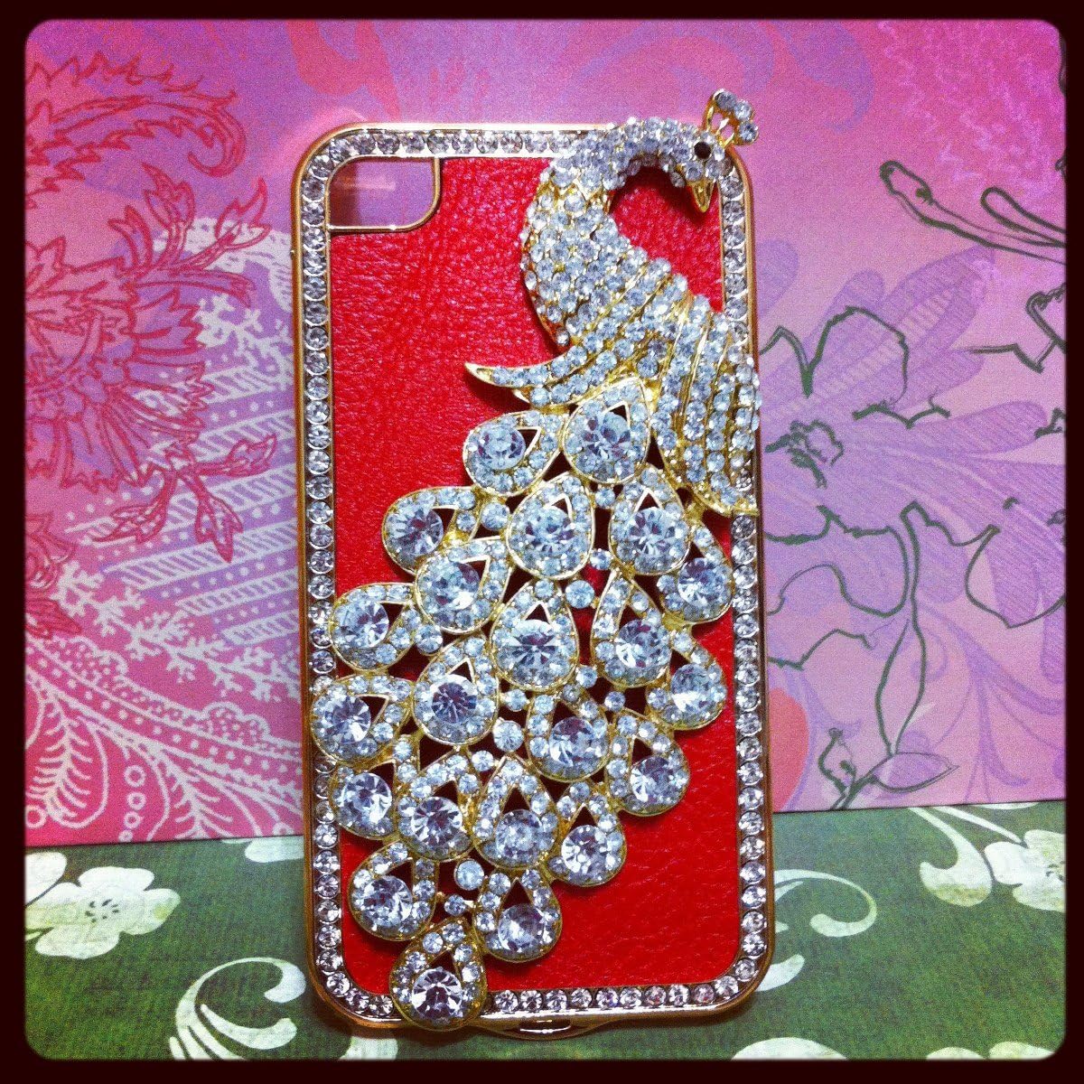 1x Luxury Designer Bling Crystal Case Handmade Red Peacock for Apple Iphone 4 and 4s [Limited Edition]