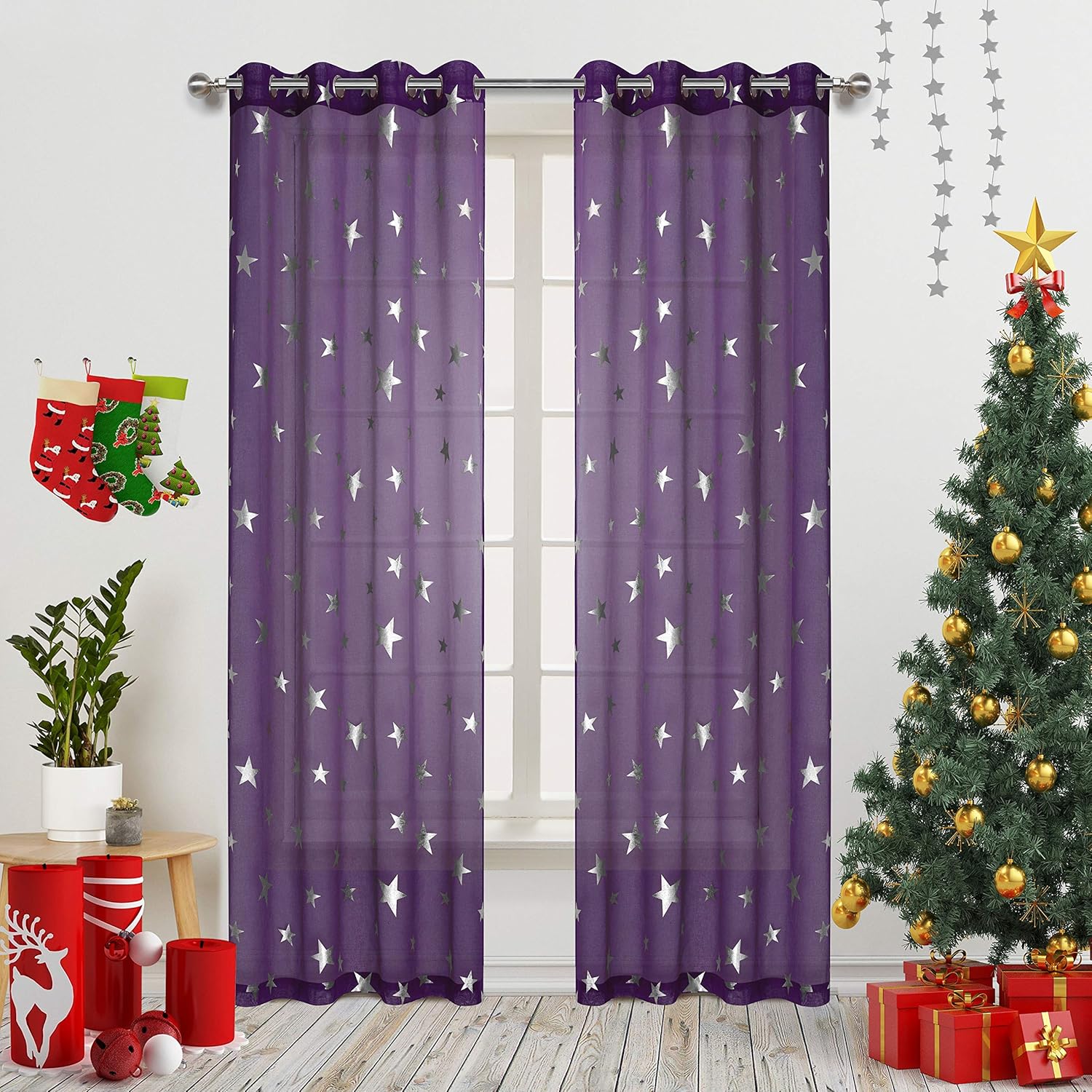 Gold Dandelion Star Curtains Foil Print Silver Stars Grommet Twinkle Star Kids Bedroom Drapes For Nursery Room Cosmic Theme For Living Room And