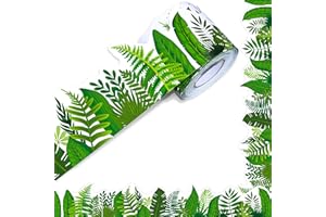 ERKE 60 Feet Bulletin Board Borders, Straight Rolled Border Trim with Tropical Leaves Patterns for School, Classroom & Offices