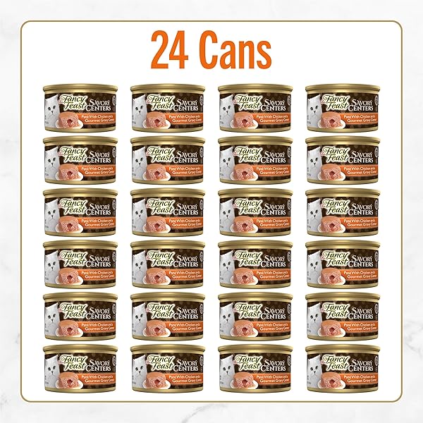 PURINA FANCY FEAST SAVORY CENTERS WITH CHICKEN WET CAT FOOD PATE WITH GOURMET GRAVY CENTER – (PACK OF 24) 3 OZ. CANS