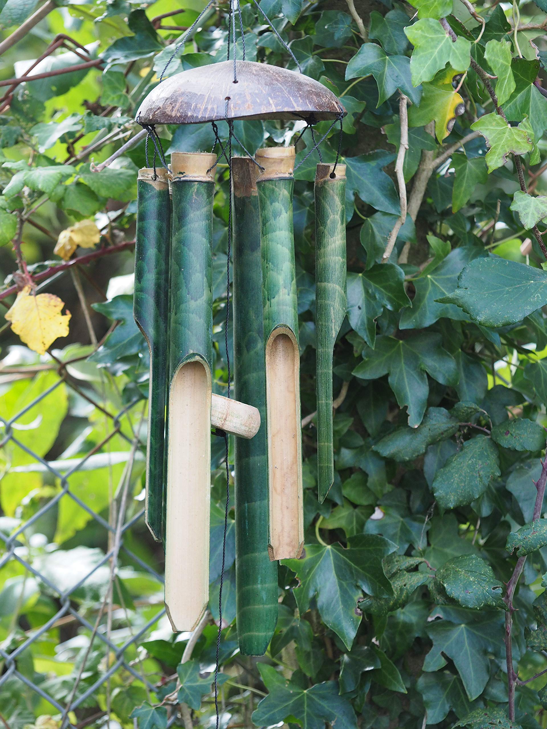Sunlover 35cm Large Wooden Bamboo Handmade Wind Chime - Green Swirl