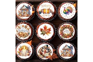 Fyeoxle 36PCS Edible Happy Thanksgiving Day Cupcake Toppers Wafer Paper Thanksgiving Cake Decorations Edible Turkey Cupcake Picks for Autumn Thanksgiving Party Birthday Decor Supplies
