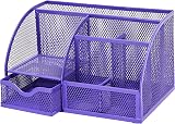 EXERZ Desk Organiser Mesh Desk Tidy Caddy 7 Compartments Purple view 3