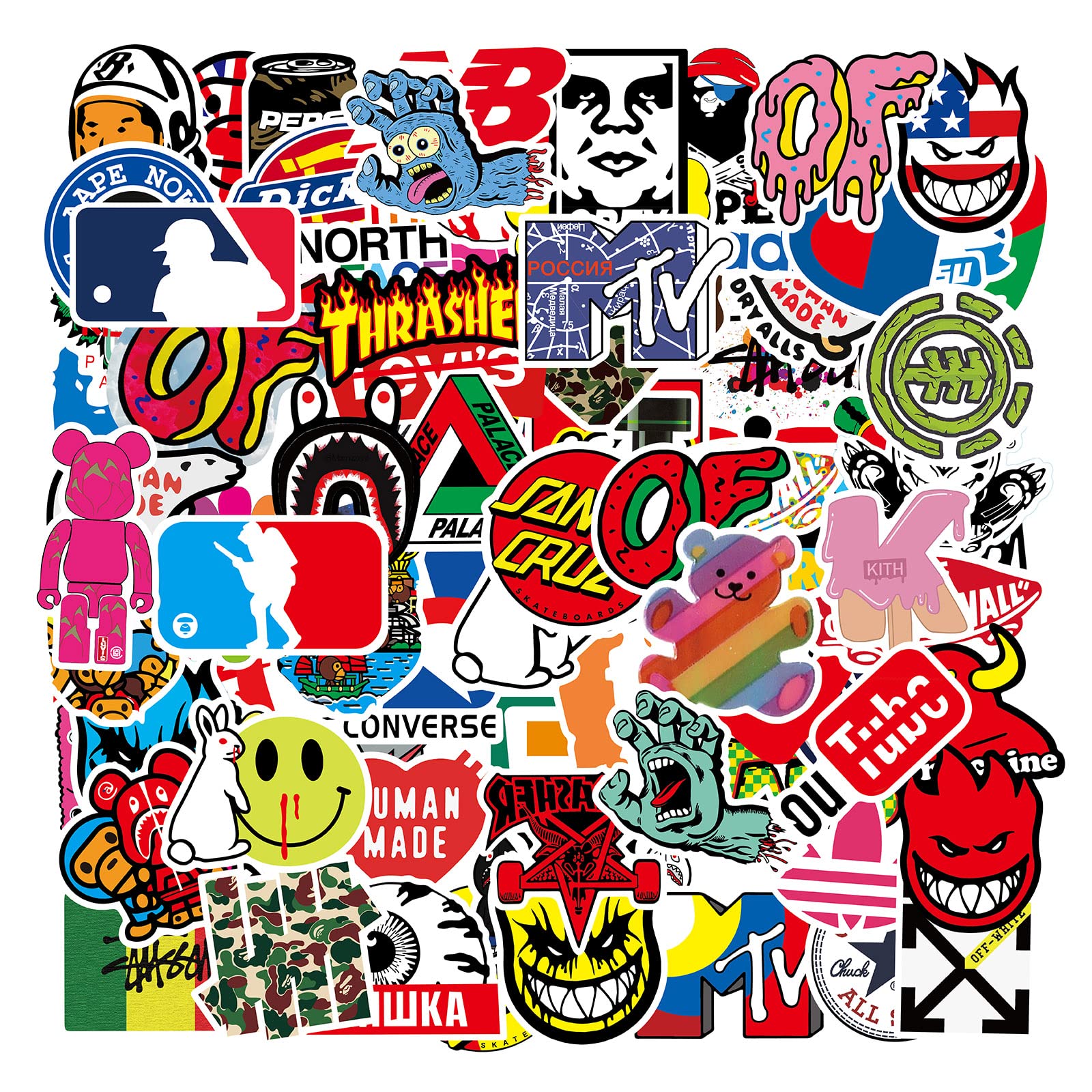 Yzwuyou 101pcs Skateboard Stickers Pack Non-Repeat Cool Sticker Pack Waterproof Reusable Vinyl Brand Stickers for Adults Teens Boys Graffiti Cars Guitar Travel Luggage Helme Furniture Bike Laptop