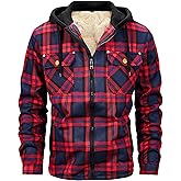 HVERDE Men's Winter Cotton Plaid Shirts Jacket Warm Fleece Lined Flannel Hooded Shirt Jacket Coat for Men