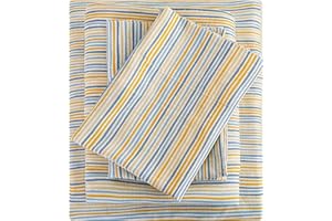 Mooreeke Striped King Bed Sheets, Deep Pocket 4 Piece King Sheet Set, Soft Microfiber Blue Yellow Pinstripe Bedding Sheets & Pillowcases