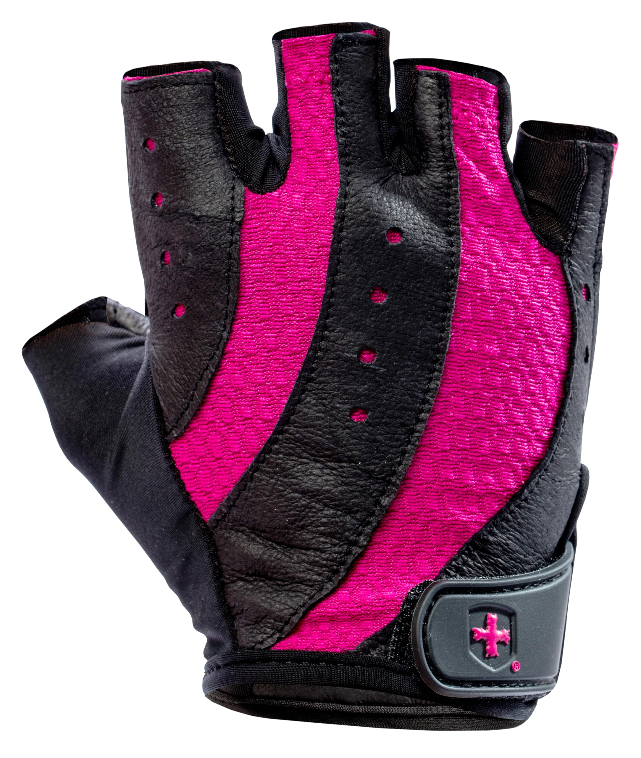 Harbinger Pro Women's Weightlifting Gloves-Flexible,Lightweight and Breathable,Supports Firm Grip With Padded Genuine Leather Palm,Ideal for Dumbbell,Kettlebell and Barbell Training,Small,Black/Pink