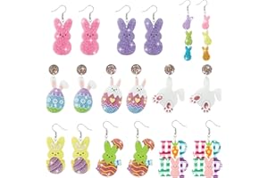 Y1tvei Easter Bunny Glitter Earrings - 9Pairs Pink Purple Peeps Rabbit Egg Shaped Sparkly Glitter Drop Dangle Earring Lightweight Cute Cartoon Ear Decoration Holiday Jewelry Gift for Girls Women
