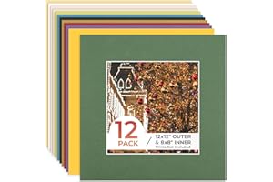 Frametory, 12X12 Mix Color Pre-Cut Picture Mats for 8X8 Photos, Prints, Artworks - White Core Bevel Cut 7.5X7.5 Openings Acid Free Frame Mattes 1.4Mm Thickness - Pack of 12