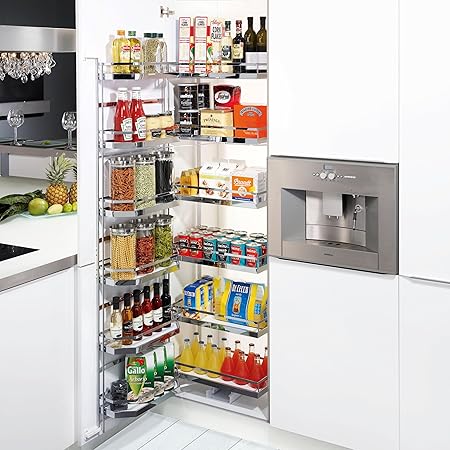 SO-TECH® DISPENSA-Tandem Schwenkbeschlag 6-etagig (Höhe: 1700 mm) für 60er Hochschrank inkl. Türregal u. Einhängetablare