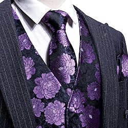 Barry.Wang Mens Suit Vest Purple Flower Silk