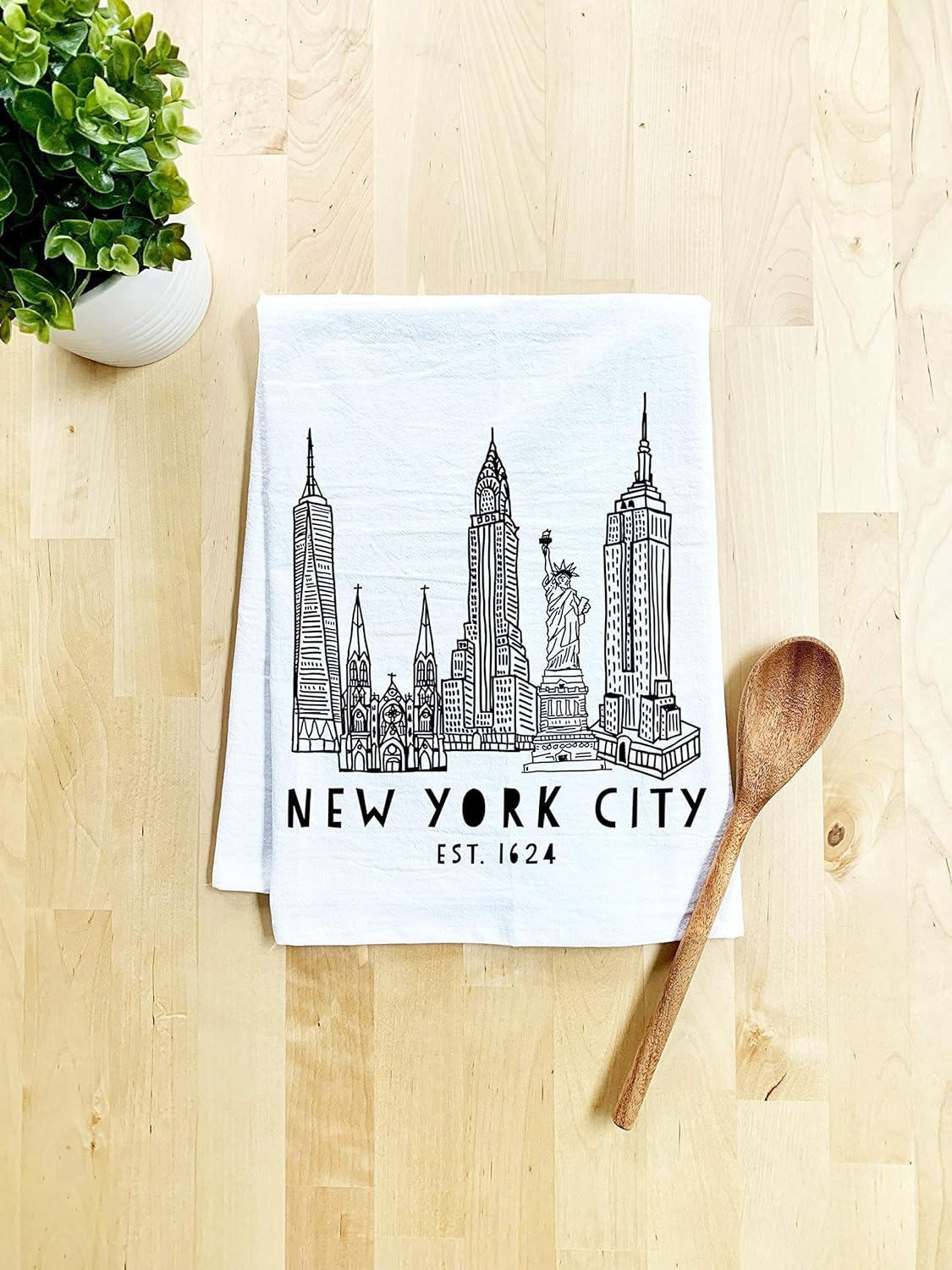 Funny Dish Towel, New York City, Flour Sack Kitchen Towel, Sweet Housewarming Gift, Farmhouse Kitchen Decor, White