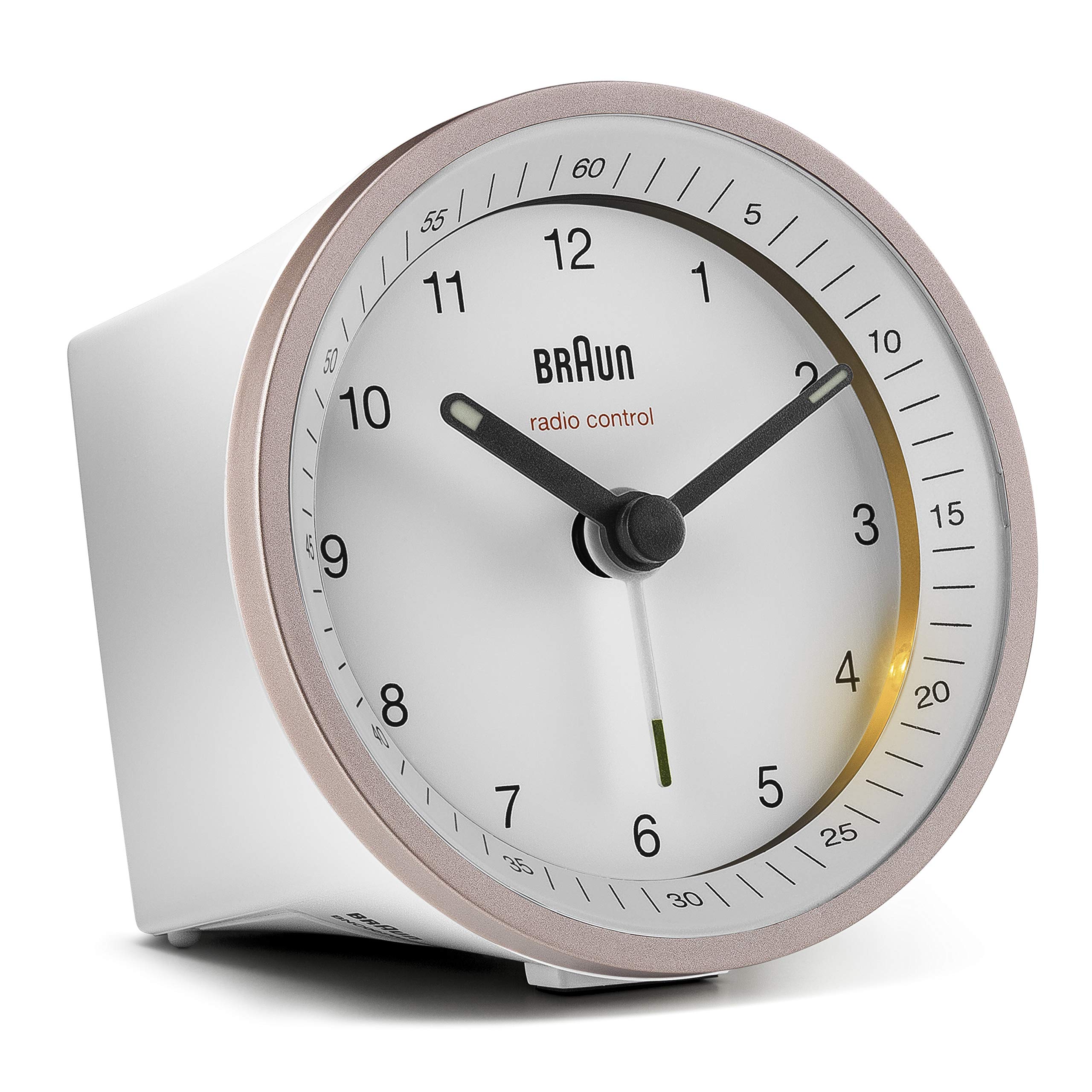 Braun Classic Radio Controlled Analogue Alarm Clock For Central European Time Zone (DCF/GMT+1) With Snooze And Light, Quiet Movement, Crescendo Beep Alarm - Rose/White BC07PW-DCF