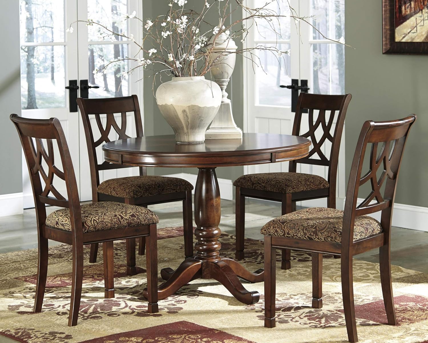 Ashley Furniture Signature Design - Leahlyn Dining Upholstered Side Chair - Pierced Splat Back - Set of 2 - Medium Brown - Chairs