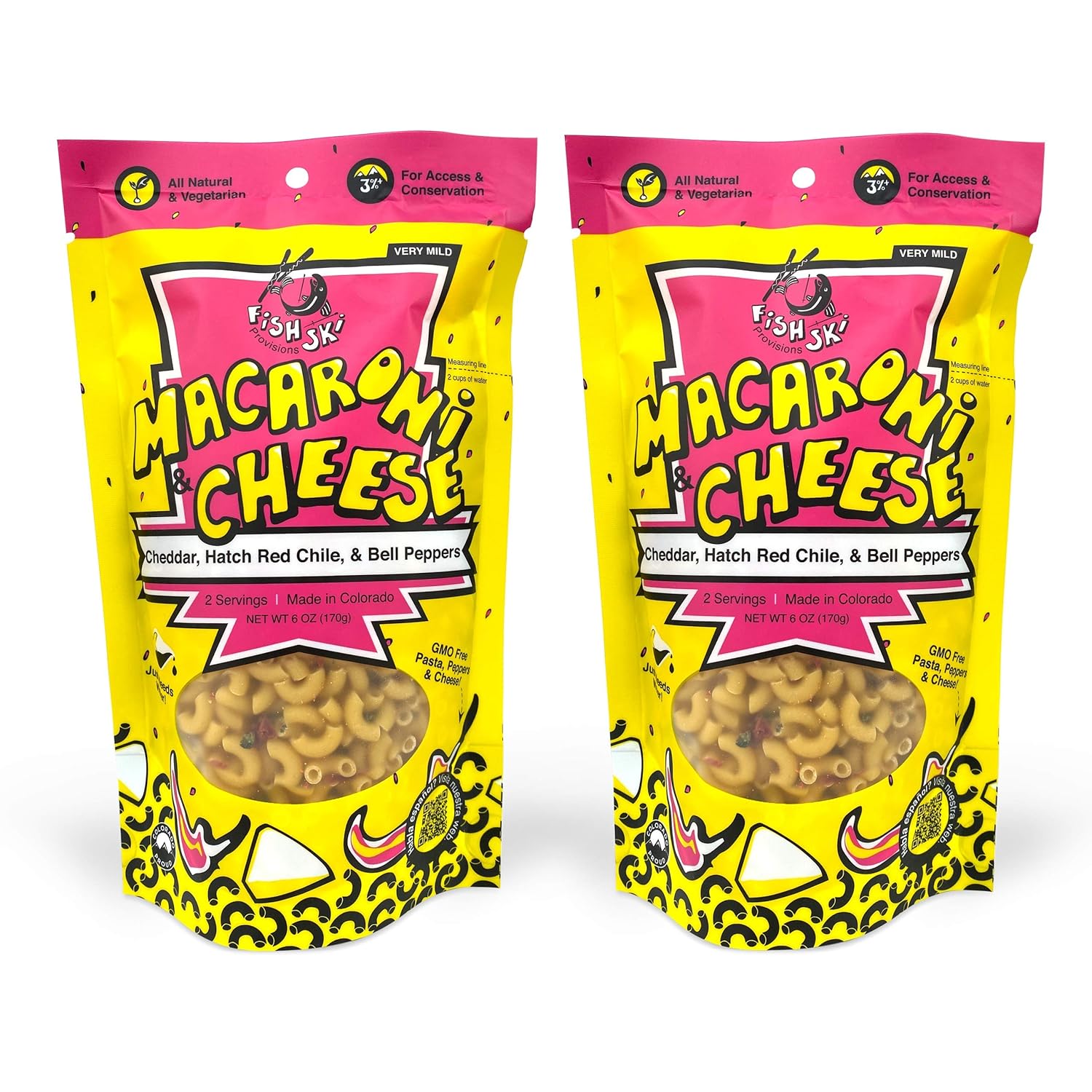 Fishski Easy Prepare New Mexico Hatch Red Chile Macaroni and Cheese with Cheddar (2 x 6oz Packs) 170g Each