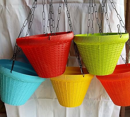 Gardenerz Paradise Plastic Hanging Planter With Chain, Multicolour, 5 Pieces
