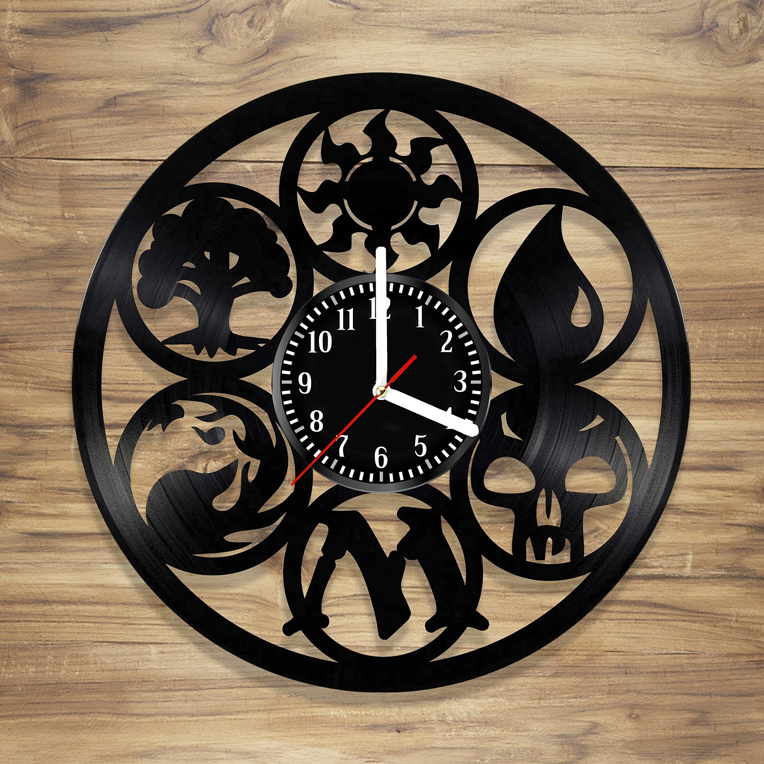 Magic The Gathering Vinyl Record Wall Clock Card Game Magic Symbols Perfect Art Decorate Home Unique Gift idea Him Her (12 inches) (One Pack)