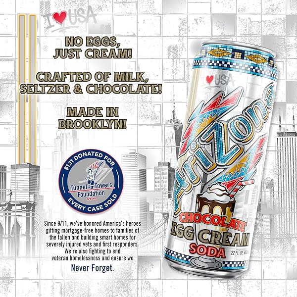 ARIZONA CHOCOLATE EGG CREAM SODA, TUNNELS TO TOWERS FOUNDATION – BIG CAN, 22 FL OZ (PACK OF 12)