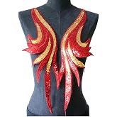 2 Pcs Royal Blue Gold Sequin Lace Fabric Embroidered Gown Appliques, Red | Noble Sexy Collar, Sew Patches, DIY Wedding Dress D&eacute;cor