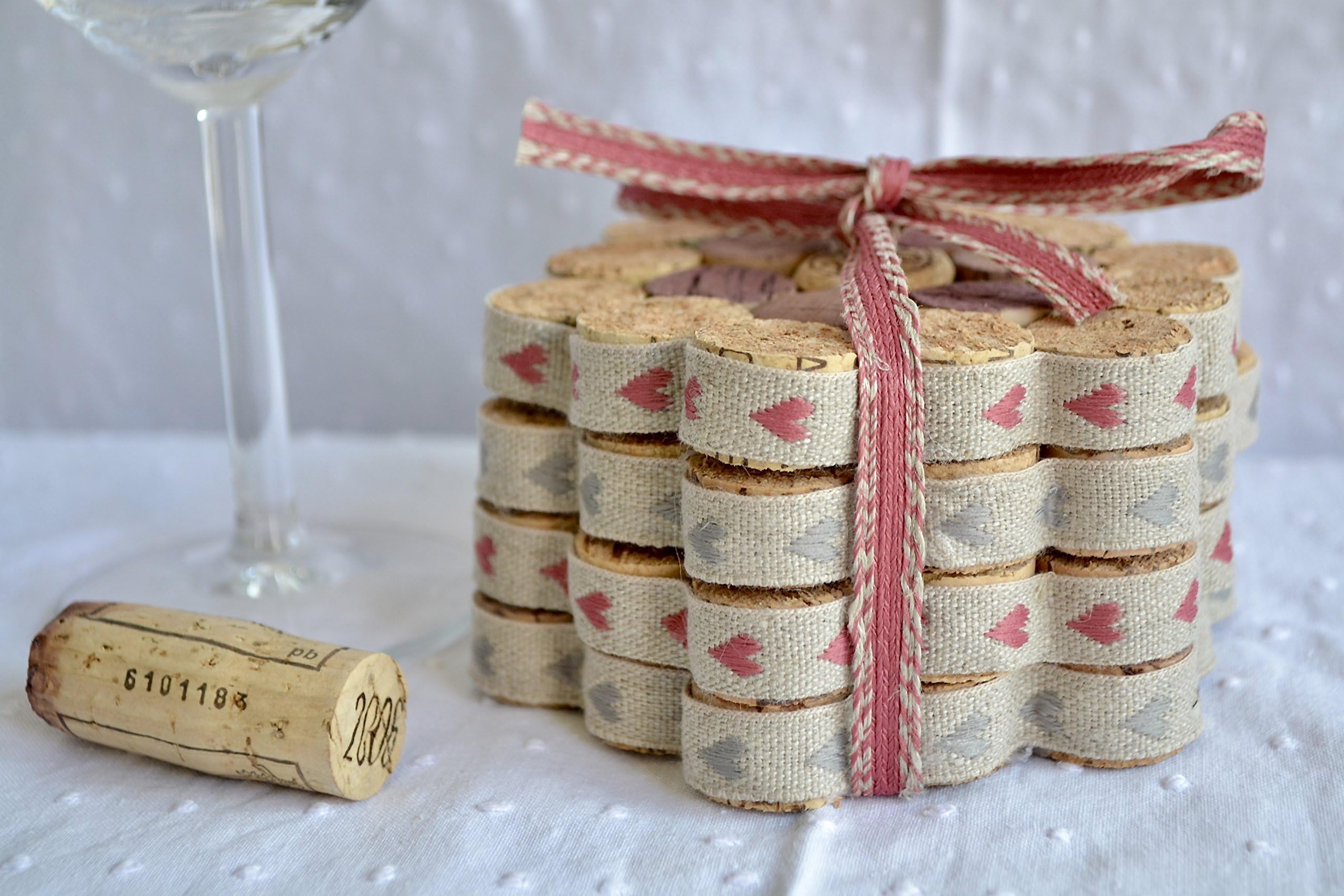 Recycled Wine Cork Coaster Set - Hearts