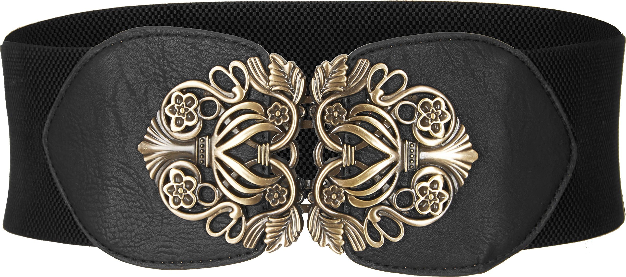 BlackButterfly3 Inch Wide Waspie Elastic Vintage Buckle Waist Belt