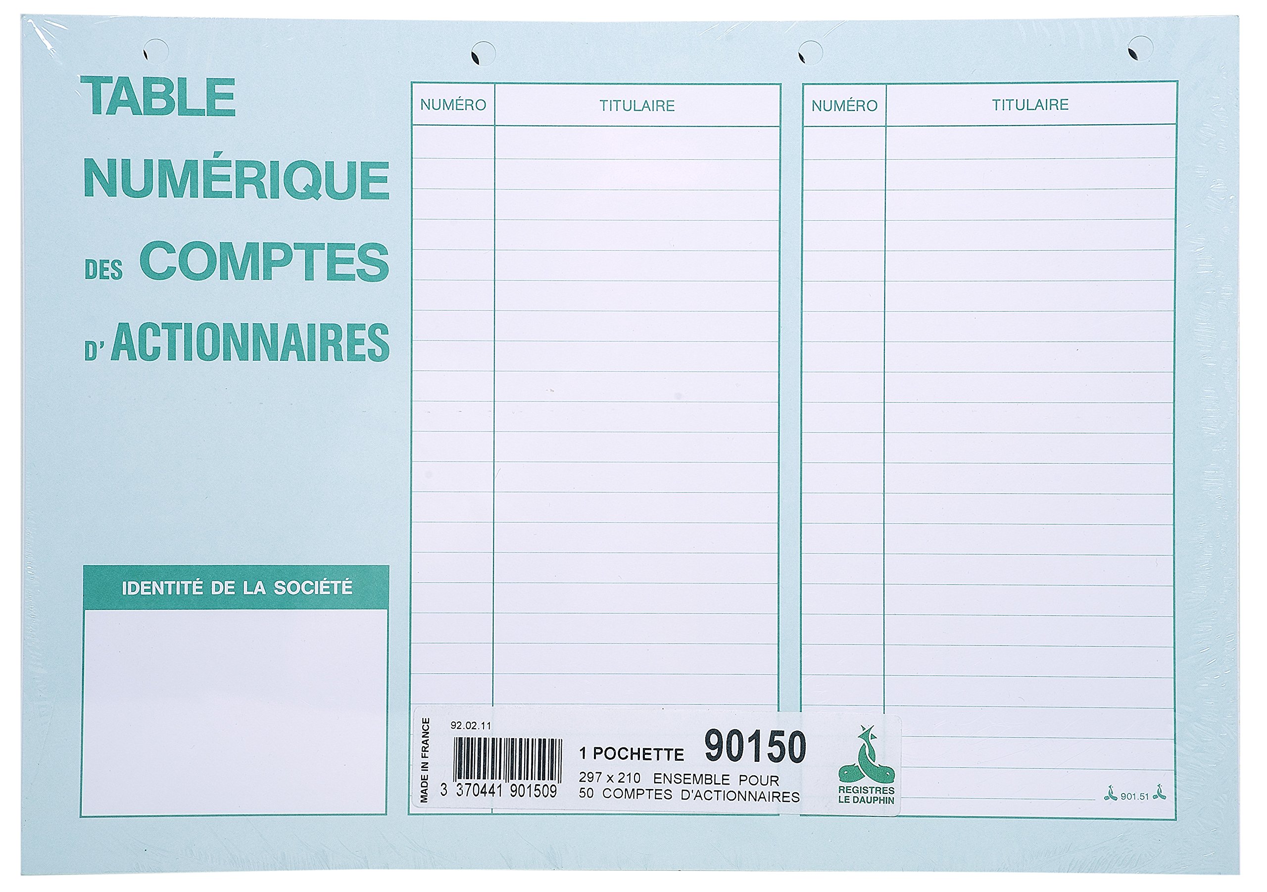 le dauphin - Ref. 90150D - 1 Pocket 297X210 Shareholder account set 50 sheets - Other