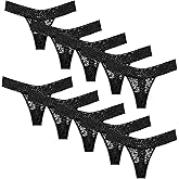 Pmrxi Pack 10 Seamless Lace Thongs for Women Plus Size Breathable Panties Low Rise T-back Stretch Cotton No Show Underwear
