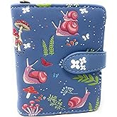 Shag Wear Snail Forest Small Wallet Vegan Faux Leather Nature Design Compact Purse with Card Slots ID Window Bill Pocket Zippered Coin Section 4.5" Slate Grey