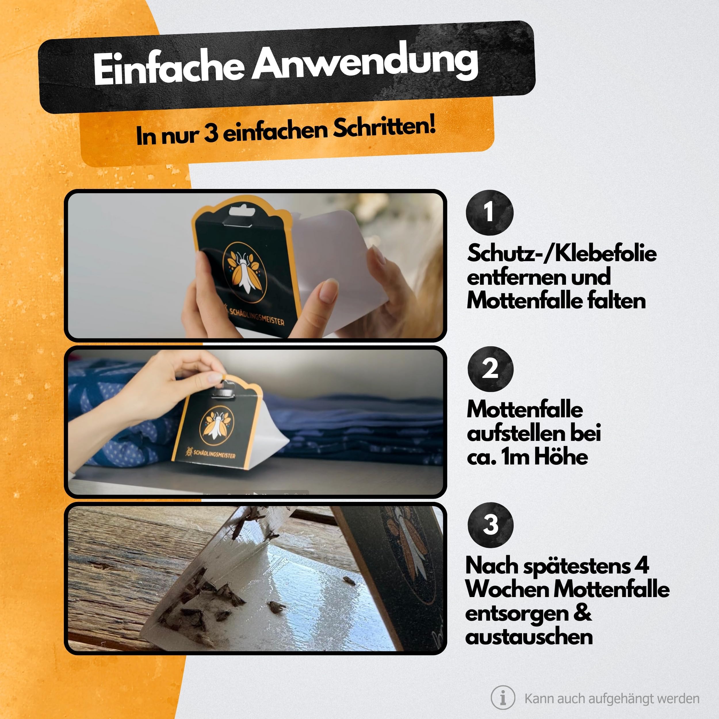 Mottenfalle - 6x Dreiecksfallen - Pheromonfalle mit hoher Wirksamkeit - Gegen Lebensmittelmotten & Kleidermotten - (2 in 1 Mottenfalle) - Lebensmittelmotten Falle - Mottenfalle Lebensmittel 4