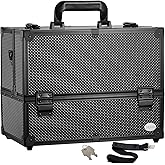 Joligrace Makeup Train Case Professional Adjustable - 6 Trays Cosmetic Cases Makeup Storage Organizer Box with Lock and Compartments 14 Inch Large Black