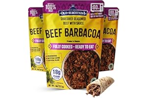 Old Hacienda Beef Barbacoa, | 100% Shredded Seasoned Beef with Sauce | Fully Cooked & Ready to Eat | 18g Protein | No Preservatives, Artificial Flavors or Colors | BPA Free Pouch | Pack of 3-8 oz