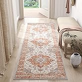 jinchan Runner Rug 2x6 Vintage Hallway Rug Boho Washable Runner Floral Medallion Retro Lightweight Non Slip Classic Thin Soft Carpet for Kitchen Bedroom Bathroom Laundry Room Doorway Brick Red