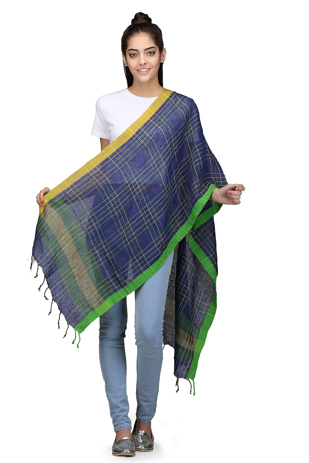 the weave traveller handloom hand woven checkered pure women's girl's stole scarf
