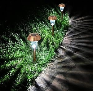 Enchanted Spaces Copper Solar Path Light, Set of 6, with Glass Lens, Metal Ground Stake, and Extra-Bright LED for Lawn, Patio, Yard, Walkway, Driveway