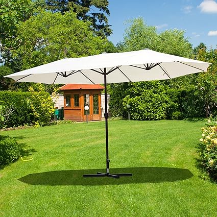Festnight Double Sided Outdoor Patio Umbrella Market Shade Parasol Sun Shelter with Crank 15FT
